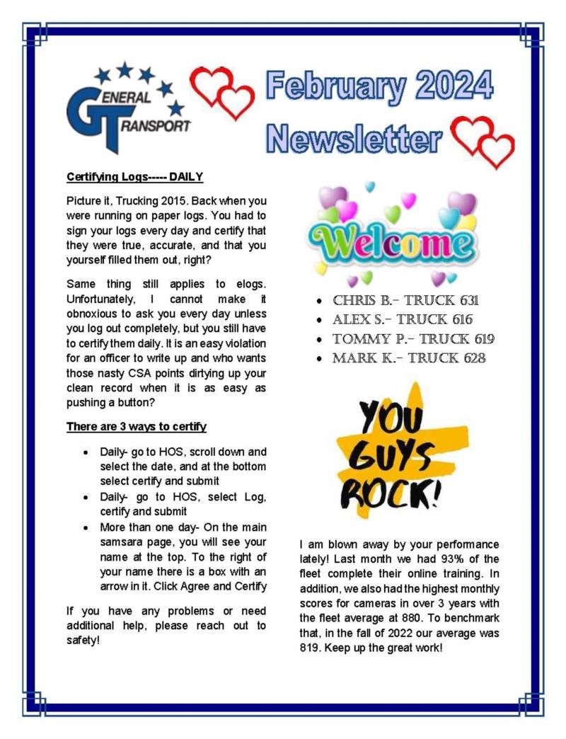 General Transport February 2024 Newsletter